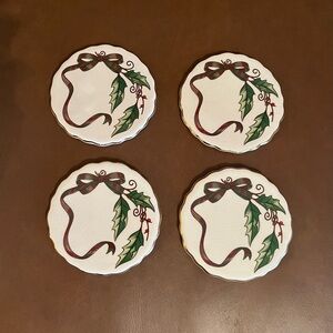 Holly Holiday Porcelain Coasters Made in Thailand, Set of 4